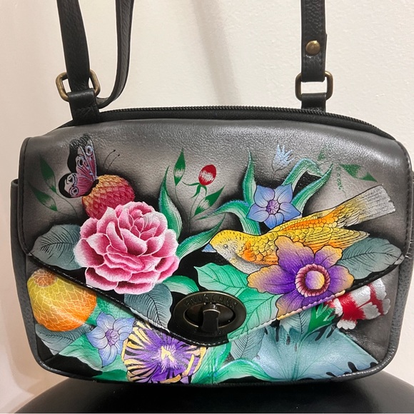 Anuschka Bag Vintage hand painted Bouquet Birds Flowers crossbody - Picture 4 of 16